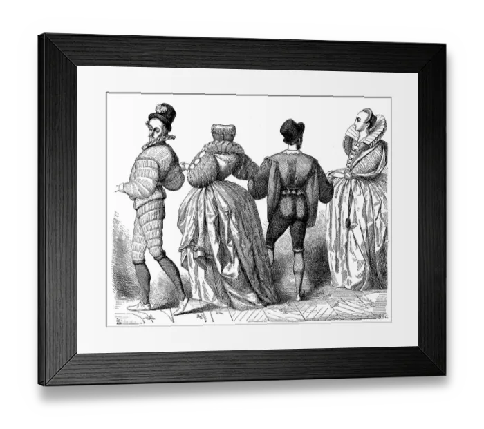 Framed Print : Fashion in 1584 in France, Men and Ladies Framed Print : Fashion in 1584 in France, Men and Ladies