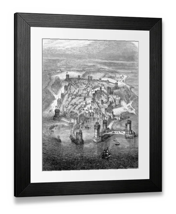 Framed Print : Town and harbour on the island of Rhodes c