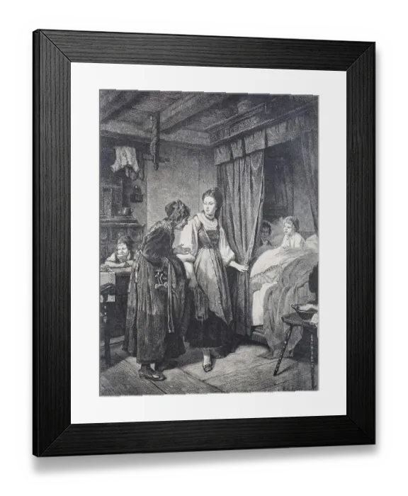 Framed Print : Visit of the old godmother to the godchildren who are still in bed