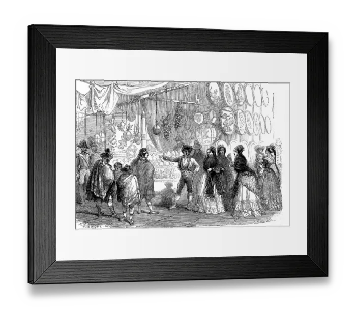 Framed Print : Fruit and nougat merchants at Christmas in the Plaza Mayor in Madrid