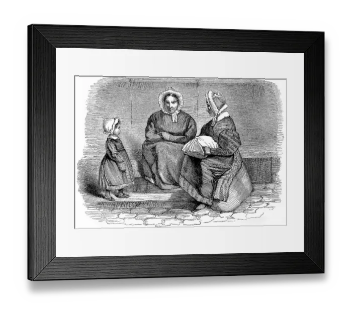 Framed Print : Two Women and a Child Sitting by the Road