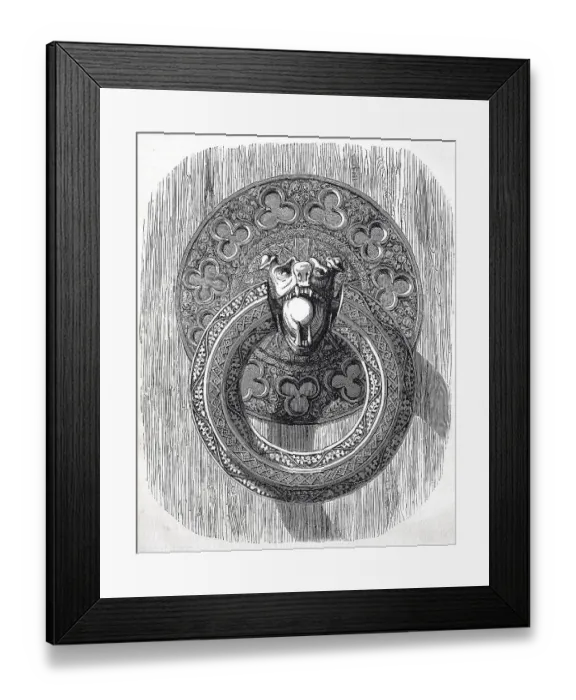 Framed Print : A finely chiselled iron ring, door handle on one of the inner doors of Bourges Cathedral Framed Print : A finely chiselled iron ring, door handle on one of the inner doors of Bourges Cathedral