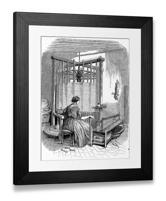 Framed Print : Silk production, Ourdissage, winding machine