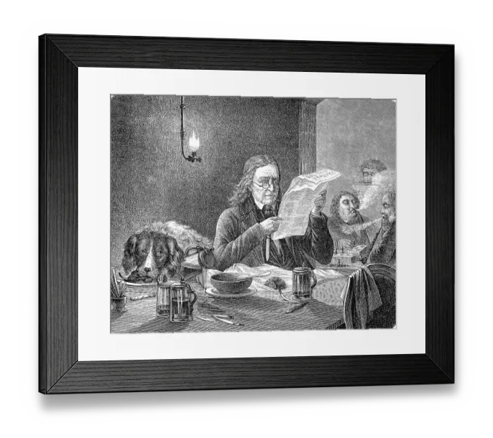 Framed Print : While the man reads the newspaper