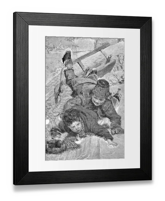 Framed Print : Children have fallen from the sleigh