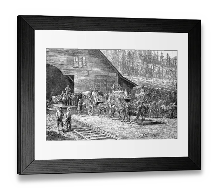 Framed Print : Stagecoach at the Reno post office in 1880 Framed Print : Stagecoach at the Reno post office in 1880