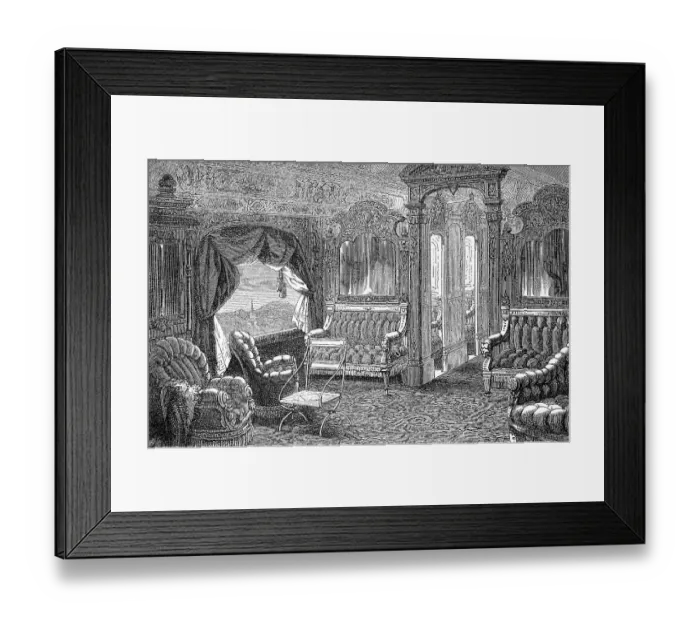 Framed Print : Luxury railway carriage of the 19th century American railway