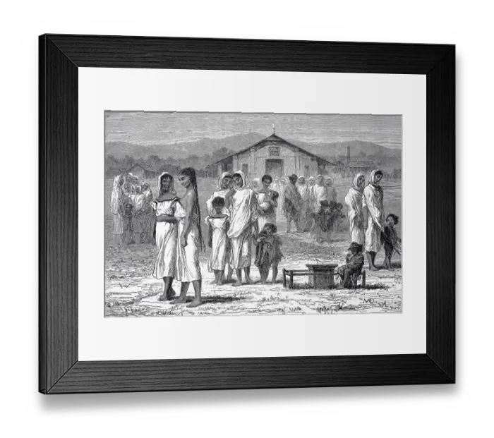 Framed Print : Worshippers come out of the church in Villa Rica in 1880