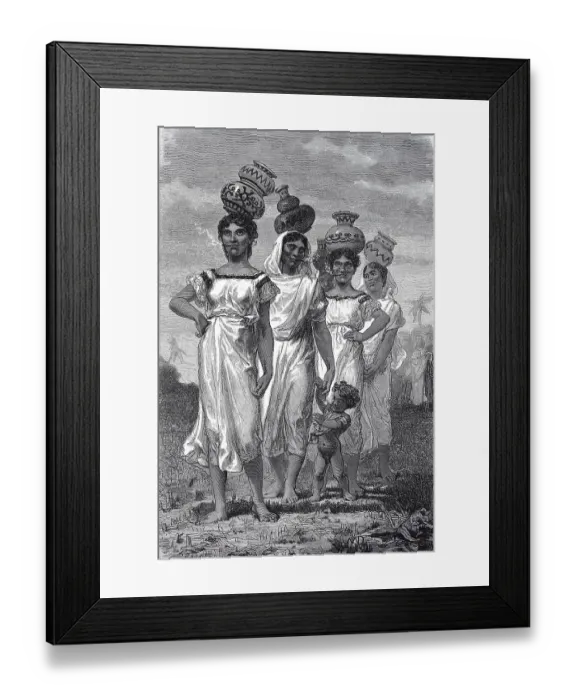 Framed Print : Women in Paraguay fetching water in clay jugs on their heads from the river in 1880