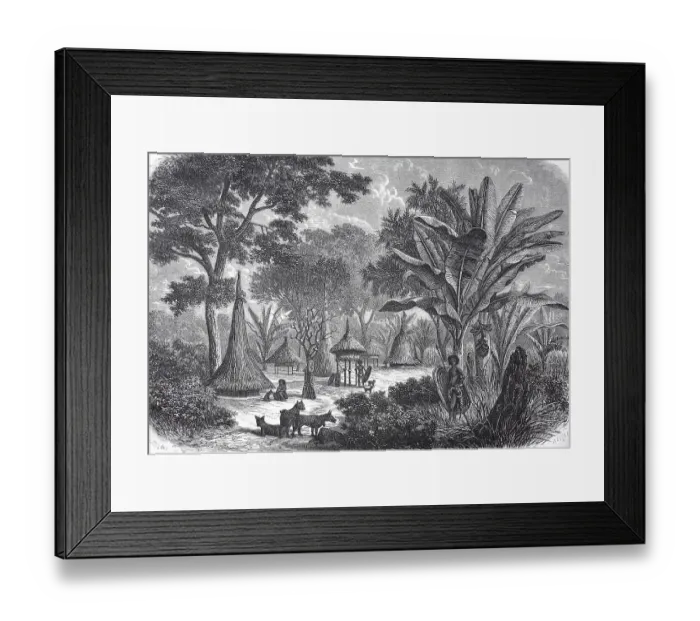 Framed Print : Hamlet of Niams-Niams on the outskirts of Diamvonou in 1880 Framed Print : Hamlet of Niams-Niams on the outskirts of Diamvonou in 1880