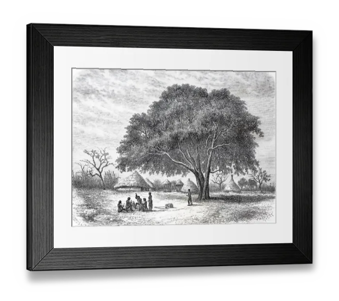 Framed Print : Indigenous people, Bongo village Sabbi in 1860