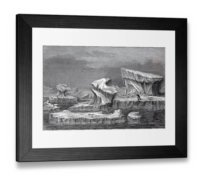 Framed Print : Icebergs off the coast, in 1870 of Greenland