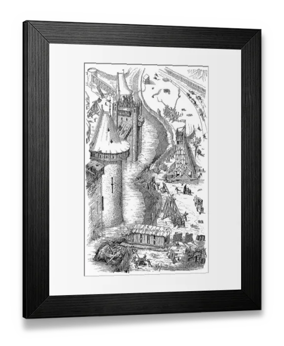 Framed Print : Siege of a fortified city in the 12th century