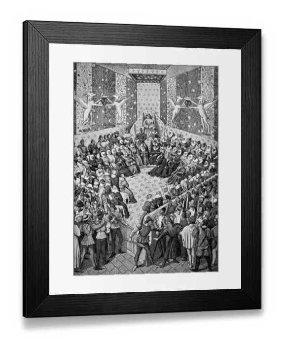 Framed Print : Trial under Charles VII against the Duke of Alencon for high treason at Vendome in 1458 Framed Print : Trial under Charles VII against the Duke of Alencon for high treason at Vendome in 1458