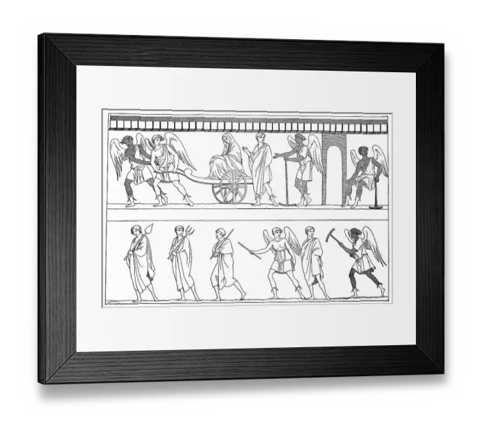 Framed Print : Good and evil spirits lead the soul to the court of the dead
