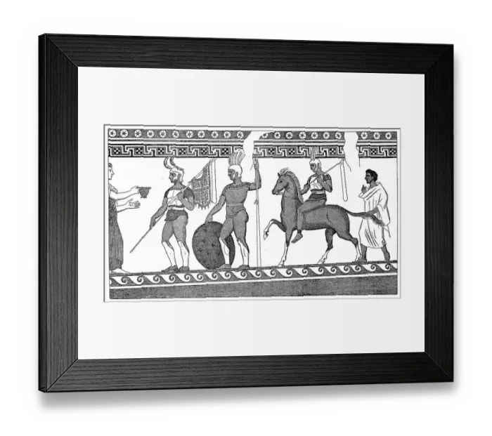 Framed Print : Samnite Warriors, lid image from the tomb of a Samnite warrior from Paestum