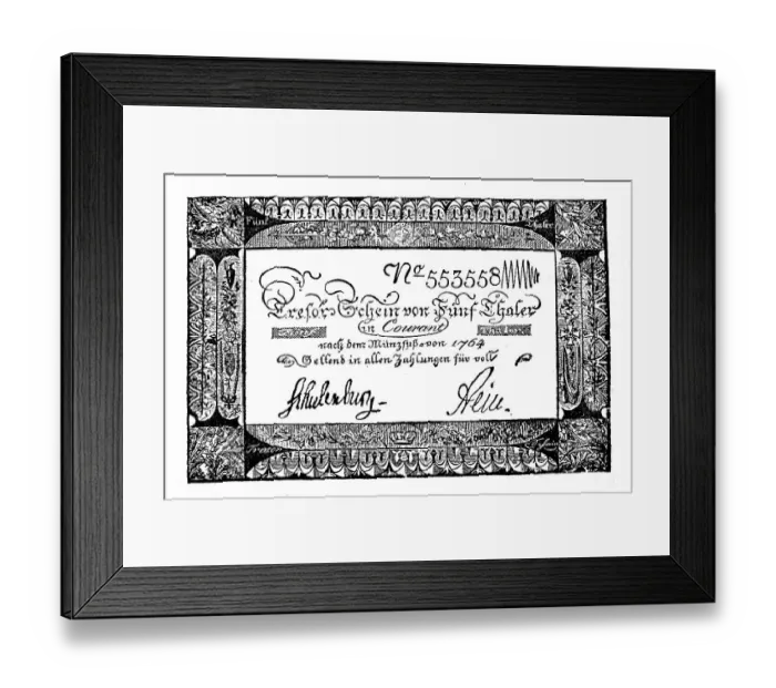 Framed Print : Prussian vault note of five thalers from 1806 Framed Print : Prussian vault note of five thalers from 1806