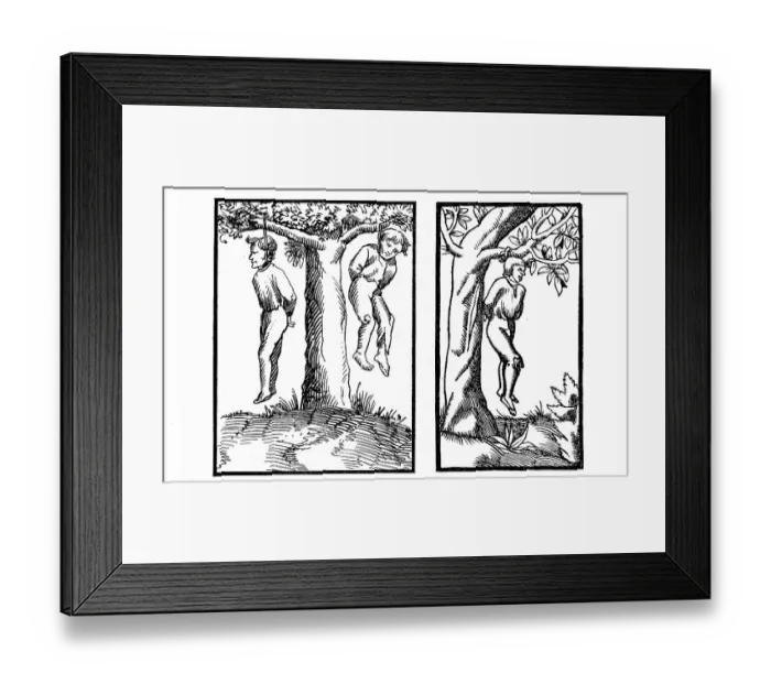 Framed Print : Criminals caught in the act by the Schoeffen and hanged on a tree Framed Print : Criminals caught in the act by the Schoeffen and hanged on a tree