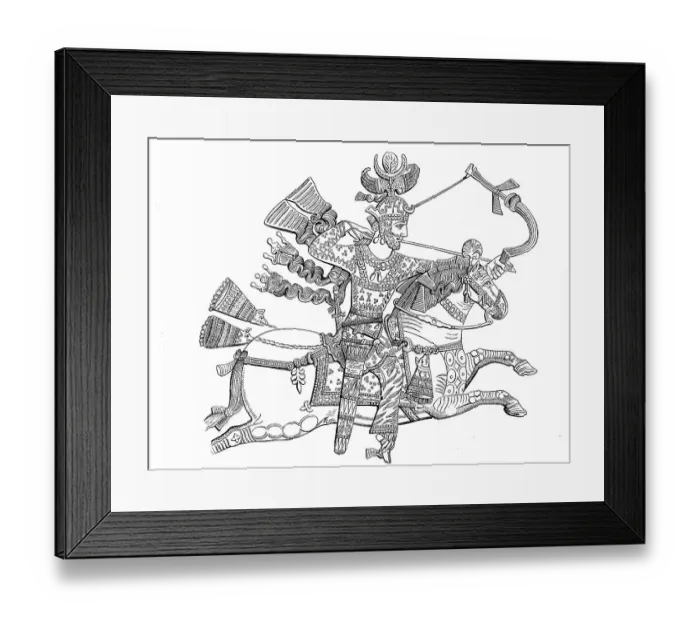 Framed Print : Neo-Persian king hunting with a bow on horseback