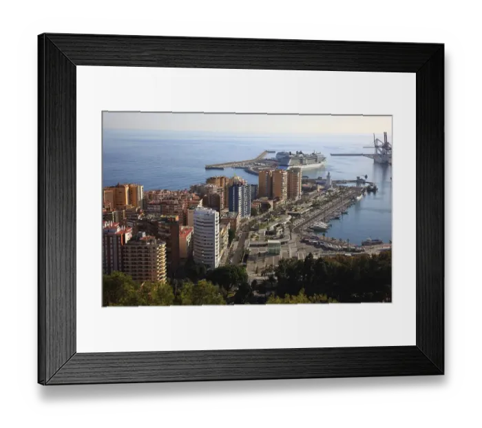 Framed Print : Malaga, view from Castillo de Gibralfaro over part of the city and the harbour Framed Print : Malaga, view from Castillo de Gibralfaro over part of the city and the harbour