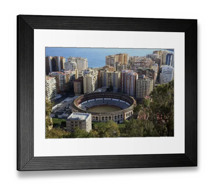 Framed Print : Malaga, view from Castillo de Gibralfaro to a part of the city with the bullring