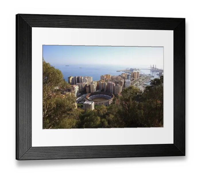 Framed Print : Malaga, view from Castillo de Gibralfaro to a part of the city with the bullring