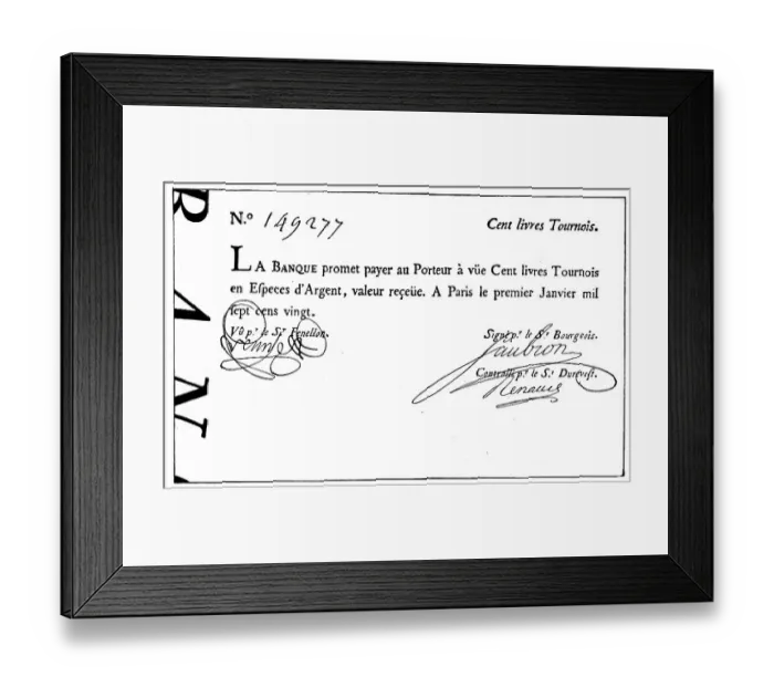Framed Print : A banknote of Law's Bank, Swindle Bank