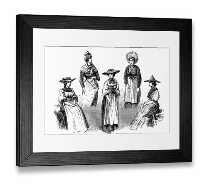 Framed Print : Various women in traditional traditional costume from Switzerland