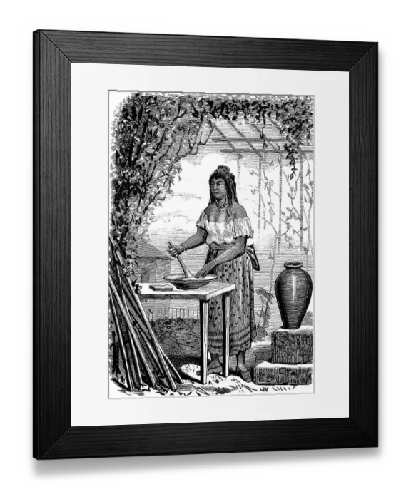 Framed Print : Peasant woman in Mexico preparing food