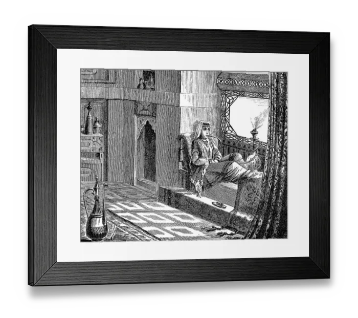 Framed Print : Woman with hookah in a salon in a house among the Tatars Framed Print : Woman with hookah in a salon in a house among the Tatars