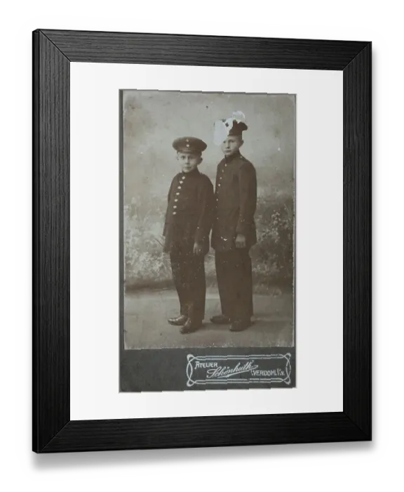Framed Print : Children in uniform, damaged, visit format