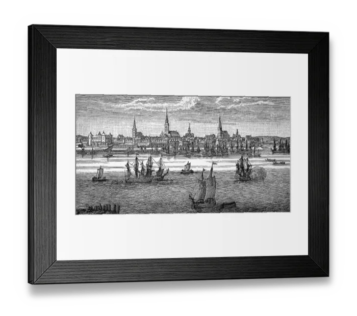 Framed Print : Riga, in today's Latvia, Harbour and Panorama in 1710 Framed Print : Riga, in today's Latvia, Harbour and Panorama in 1710