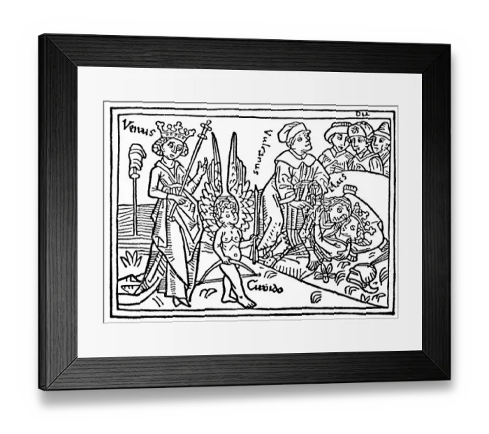 Framed Print : Venus with the blind Cupid striding across a meadow