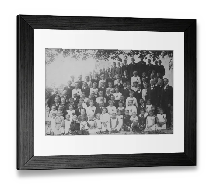 Framed Print : Group portrait of an extended family at a family celebration