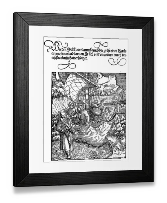Framed Print : From Theuerdank: Theuerdank has too large sails cut off in a storm on the malicious advice of Unfalo