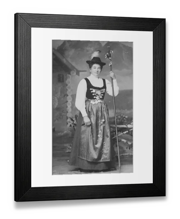 Framed Print : Woman from Bavaria in traditional traditional costume with Charivari jewellery necklace Framed Print : Woman from Bavaria in traditional traditional costume with Charivari jewellery necklace