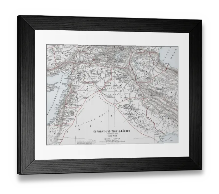 Framed Print : Map of the countries around Euphrates and Tigris from ca 1870 Framed Print : Map of the countries around Euphrates and Tigris from ca 1870