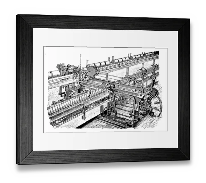 Framed Print : Spinning mill, weaving mill, coating yarn Selfaktor von Th