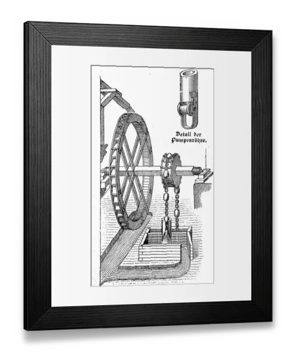 Framed Print : Paternoster movement with water wheel on top