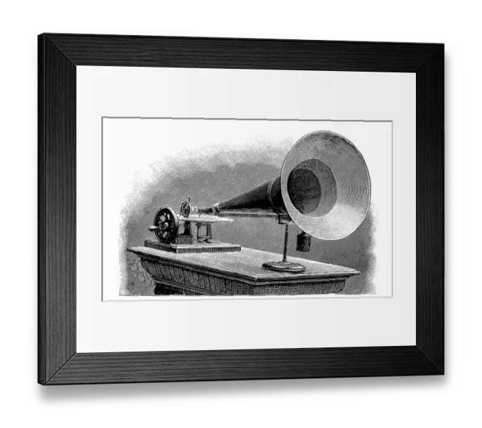 Framed Print : Playback gramophone with large bell