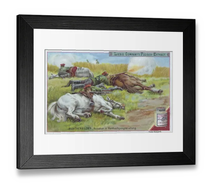 Framed Print : Series of manoeuvre pictures, Cossacks with their horses in defensive position Framed Print : Series of manoeuvre pictures, Cossacks with their horses in defensive position