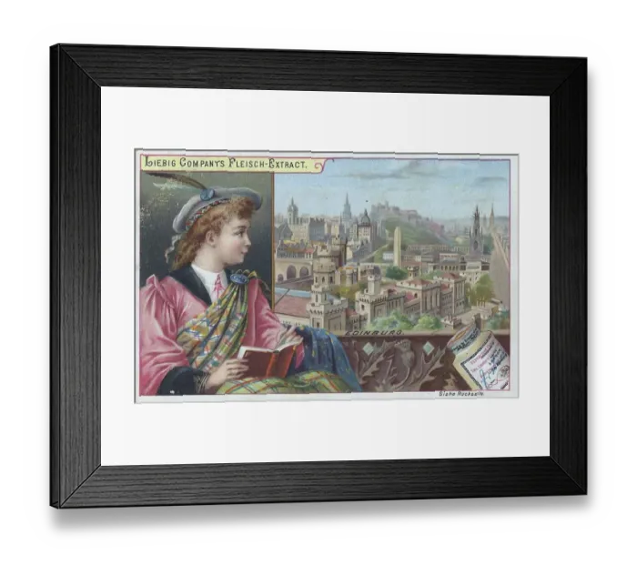 Framed Print : Cities and People series, woman reading a book against the backdrop of Edinburg in Scotland