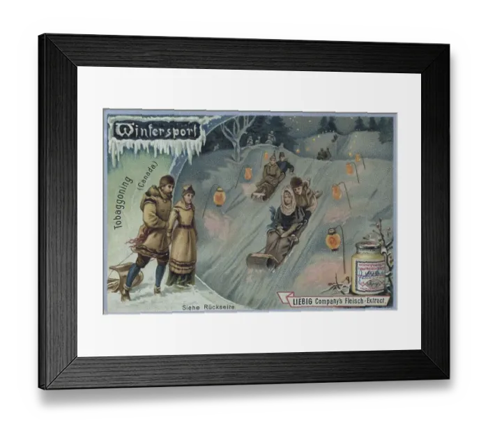 Framed Print : Series Winter Sports, the Tobaggoning Sledding in Canada