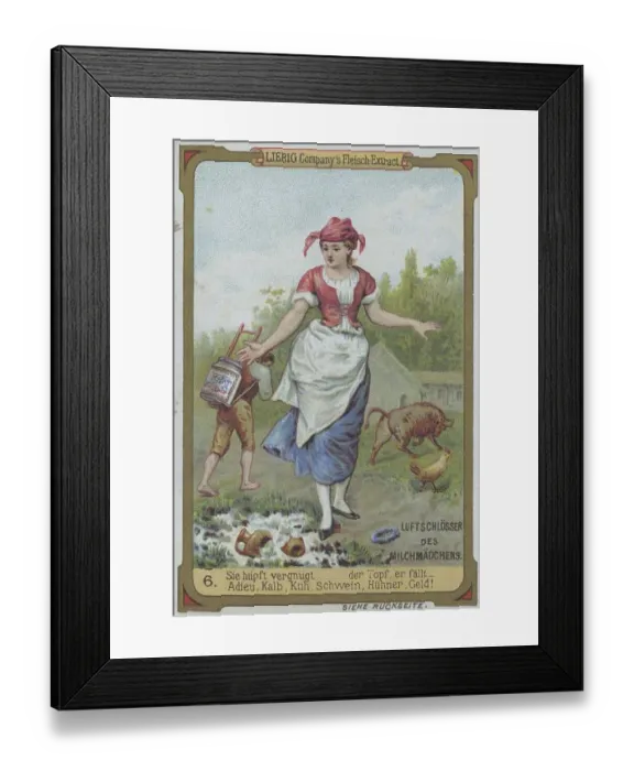 Framed Print : Picture series castles in the air of the milkmaid: She jumps merrily