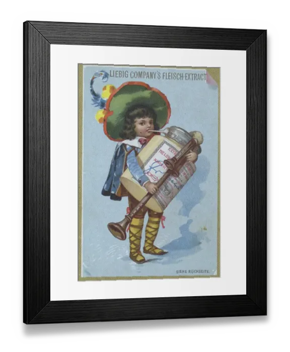 Framed Print : Picture series of children as musicians with an instrument from a Liebig box: Bagpipe player