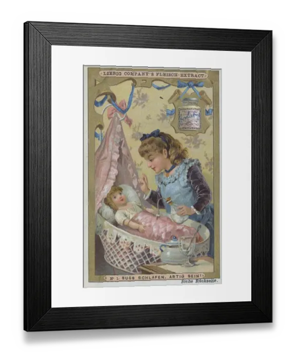 Framed Print : Picture series Girl playing with a doll: Sweet sleeping