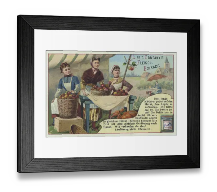 Framed Print : Picture series Puzzle, three girls go to the market to sell apples