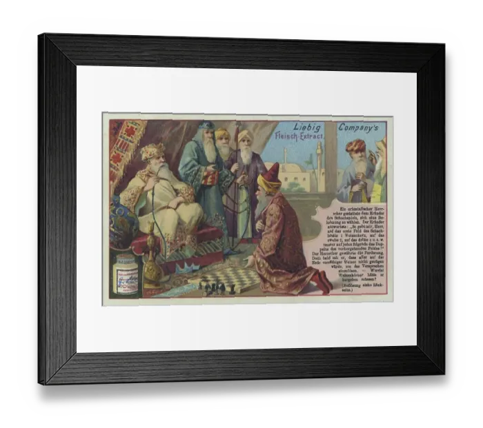 Framed Print : Picture series Riddles, an oriental ruler allows the inventor of chess to choose a reward Framed Print : Picture series Riddles, an oriental ruler allows the inventor of chess to choose a reward