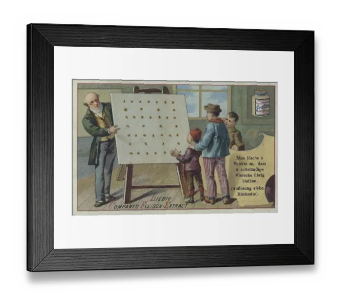 Framed Print : Picture series puzzle, delete 8 dots so that 2 complete squares remain