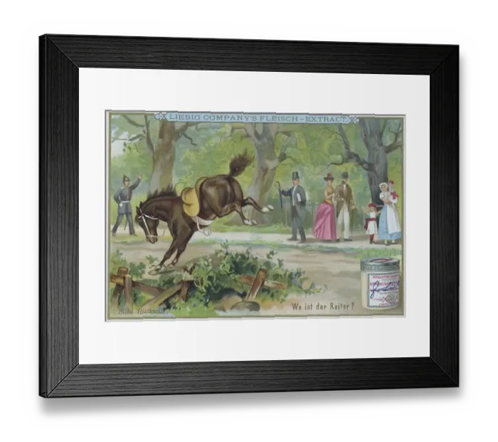 Framed Print : Picture series The search, where is rider ? Horse has thrown off the rider and is bucking